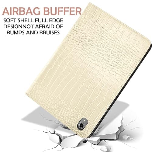 Deokke Premium Leather Compatible with iPad (A16) 11th Generation 11 Inch Case 2025,iPad 10th Generation 10.9 Inch Case 2022,Pencil Holder Crocodile Auto Sleep/Wake Cover Women Girls-Creamy White thumbnail 5