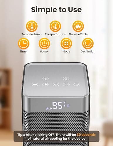 Space Heaters for Indoor Use, 1500W PTC Ceramic Electric Heater with Thermostat, Room Temperature Display, 70° Oscillation, Remote Control, 12H Timer, Quiet Portable Heater for Office Bedroom thumbnail 7