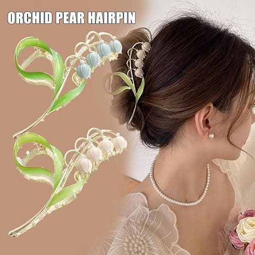 1PC Gold Lily of The Valley Flower Hair Clips, Large Metal Claw Clip,Orchid Clamps,Lily Jaw Clamp Styling Accessories for Thick Thin, Clips and Barrettes thumbnail 5