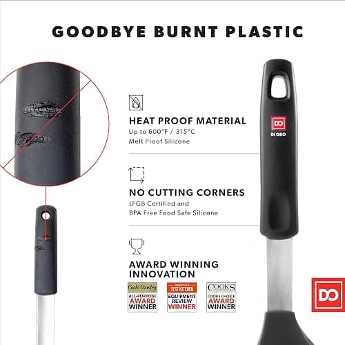Silicone Turner Pancake Spatula - Nonstick Cookware Safe 600°F Heat-Resistant Flexible & Thin Cooking Flipper for Eggs - Reinforced Stainless Steel Core - BPA Free & Dishwasher Safe by DI ORO thumbnail 5