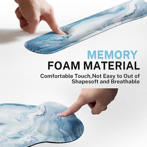 Arttown Blue White Gradient Desk Mat Abstract Ocean Marble Mouse Pad Set 4 in 1 Ergonomic Design Large Mousepad + Keyboard Wrist Rest + Mouse Wrist Rest + Coaster Suitable for Home Office Study Game thumbnail 6