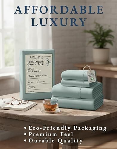 LANE LINEN Full Size Bed Sheet Set 100% Organic Cotton Soft - French Blue | Full Sheets In GOTS Certified Organic Cotton Percale - Crisp Cool Percale Weave, Great For Gifting, Best-Value Organic Cotton thumbnail 8