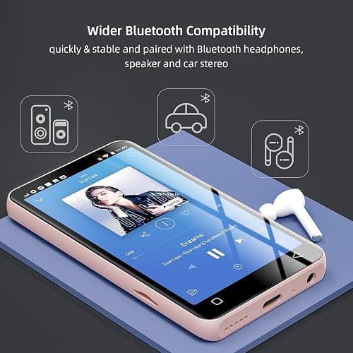 80GB MP3 Player with Bluetooth and WiFi, MP4 MP3 Player with Spotify,Spotify Kids,4" Music Player with Pandora, Audible,Music Player with Speaker (Pink_White) thumbnail 6