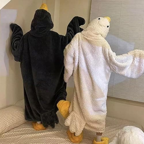 Adult Duck Pajamas, Funny Goose Costume Hoodie Blanket, Soft Wearable Animal Onesie with Feet Slippers, for Cosplay Parties thumbnail 4