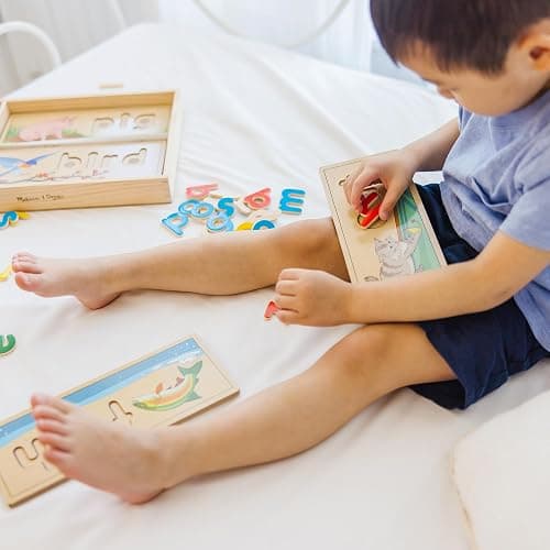 Melissa & Doug See & Spell Wooden Educational Toy with 8 Double-Sided Spelling Boards and 64 Letters Preschool Learning Activities, See & Spell Learning Toys for Kids Ages 4+ | 73 Pieces, 8 Double-Sided Spelling Boards, 64 Wooden Letters, Educational Toy, Preschool Learning Toys for Kids, Ages 3+ thumbnail 8