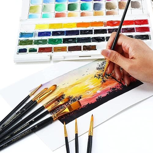 Transon 20pcs Art Painting Brush Set for Acrylic Watercolor Gouache Hobby Craft Face Painting Black thumbnail 6