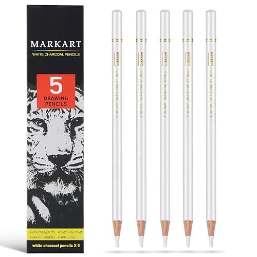 MARKART Professional White Charcoal Pencils Set, 5 Pieces | Sketch Highlight Charcoal Pencils for Drawing, Sketching, Shading, Blending, White Chalk Pencils for Beginners & Artists - Image 1