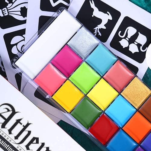 UCANBE Athena Face Body Paint Oil Makeup Set, 20 Colors FX Halloween Party Painting with Stainless Steel Mixing Palette and Spatula Tool,10 pcs Artist Paintbrushes,Tattoo Stencil Arts Crafts kit thumbnail 7