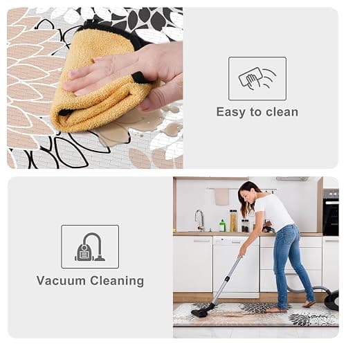 Kitchen Rugs and Mats Cushioned Anti Fatigue Kitchen Mat 2PCS Non-Skid Waterproof Boho Kitchen Runner Rug Comfort Foam Standing Mat for Office,Laundry,Kitchen Sink,Grey Floral thumbnail 5