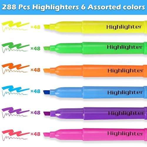 KIZZYEA 288 Pack Highlighters in 6 Assorted Colors, Chisel Tip Dry-Quickly Highlighters Bulk, No Bleed Highlighter Markers for Adult Kids, Office Classroom Must Have, School Supplies for Teachers thumbnail 5