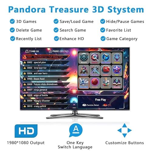 FVBADE [32000 Game in 1] 78S Pandora Box Retro Games Arcade Game Console with Two Separate Host for PC & Projector & TV 3D Games 1-4 Players Category Favorite List Save/Search/Hide/Pause/Delete thumbnail 2