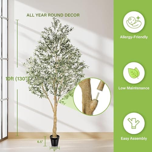 Realead Artificial Olive Tree 10 Feet, Large Fake Olive Tree with Natural Wood Trunk and Lifelike Fruits, Tall Faux Olive Tree 10ft for Home Office Decor thumbnail 3