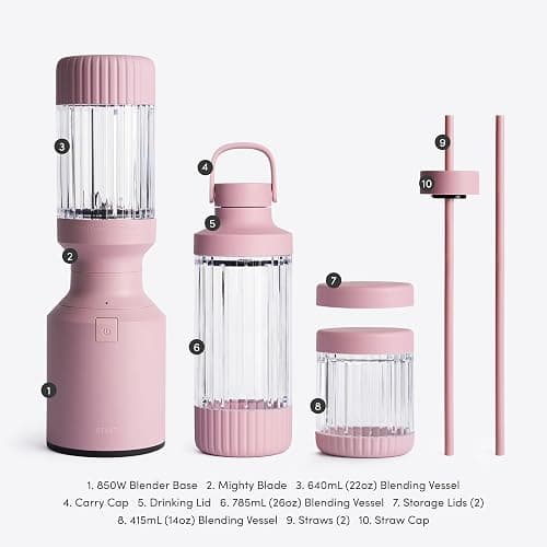 Beast Mighty 850 Plus | Premium Compact Personal Blender | Smoothies, Shakes, Dressings, Sauces | Blends Ice and Frozen Fruit | New XL Vessel | Extra Vessels, Lids and Straws | 850W (Lilac) thumbnail 8
