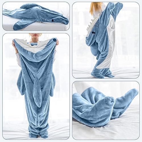 TBGENIUS Shark Blanket Hoodie Onesie for Adults and Kids, Cozy Flannel Shark Sleeping Bag thumbnail 7
