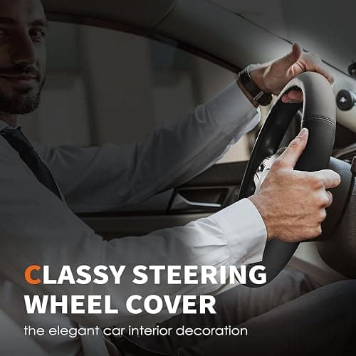 HOTOR Car Steering Wheel Cover - Universal Car Accessory for Diverse Cars, Leather Cover with Anti-Slip Lining, for Steering Wheel with a Diameter of 14.5"-15",Black thumbnail 7