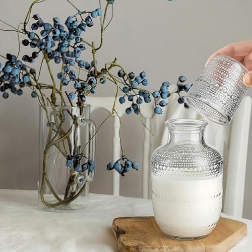 ZOOFOX Set of 2 Vintage Bedside Water Carafe and Glass Set, Clear Embossed Night Water Carafe with Tumbler Glasses, Elegant Pitcher and Matching Drinking Glass, Easy-Access for the Night thumbnail 2