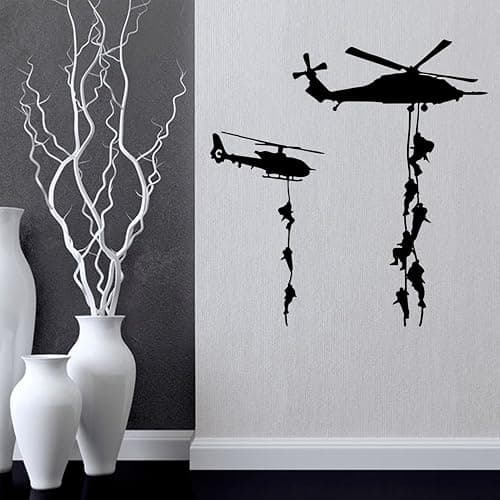 22x22 Helicopter Army Soldier Wall Stickers PVC Vinyl Art Decals Teens Boys Men Military Fans Bedroom Home Decoration thumbnail 3