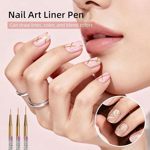 JODSONE 32PCS Nail Art Brushes Dotting Tools Dust and Striping Brushes for Long Lines, Drawing Pen Nail Art Tool Set for Gel Polish Design DIY at Home thumbnail 3