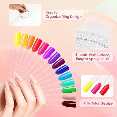 RAQEHO 200PCS Nail Swatch Sticks - Clear Nail Color Swatches with Ring Acrylic Fan Shape Nail Polish Sample Swatches Nail Practice Stick Gel Polish Display Stick for Technician Beginner Home Salon Use thumbnail 3