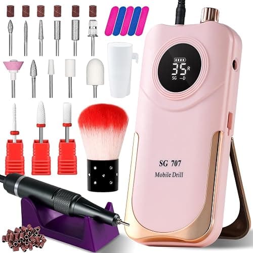 Professional Nail Drill Kit 35000RPM Clip-On Portable Cordless Rechargeable Adjustable Speed with LCD Display and 14 Bits for Acrylic Gel Manicure Pedicure Suitable for Salon Home and DIY Nail - Image 1
