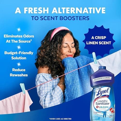 Lysol Disinfectant Laundry Sanitizer, Laundry Detergent Additive, Color Safe Bleach Alternative, Laundry Odor Eliminator, Kills Bacteria & Viruses, Crisp Linen Scent, 40 fl oz (pack of 4) thumbnail 9