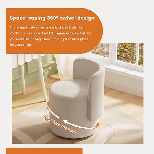 TreLined Modern Round Swivel Ottoman, Makeup Chair with Backrest Multi-Functional Shoe Changing Chairs for Living Room, Entryway, Hallways, Bedroom Vanity Chairs Unique Footrest Stool thumbnail 3