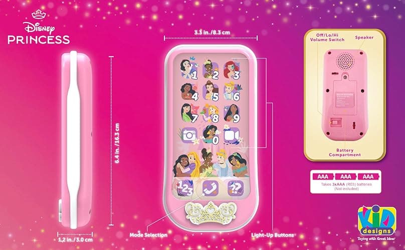 eKids Disney Princess Toy Phone for Kids, Toddler Toys Designed for Fans of Disney Princess Toys, Great Stocking Stuffers for Kids (DP-160) thumbnail 3