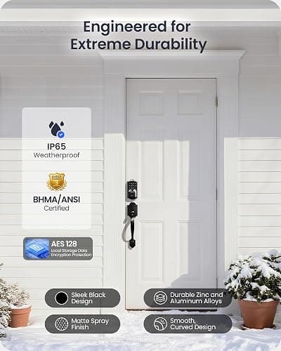 Veise VE027-H Built-in Wi-Fi Fingerprint Smart Deadbolt Lock with Handleset, App Remote & Voice Control, Keyless Entry Front Door Lock Set, Touchscreen Keypad, Auto-Lock, Easy Setup, Matte Black thumbnail 7