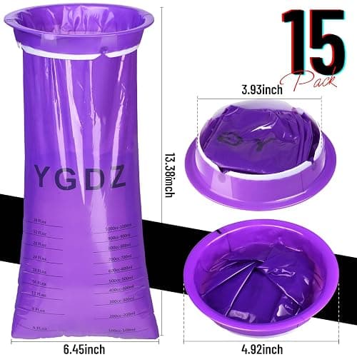 YGDZ Barf Bags, 15 Pack Vomit Bags Disposable Throw Up Emesis Bags Puke Nausea Bags for Travel Motion Sickness, Car & Aircraft, Purple thumbnail 2