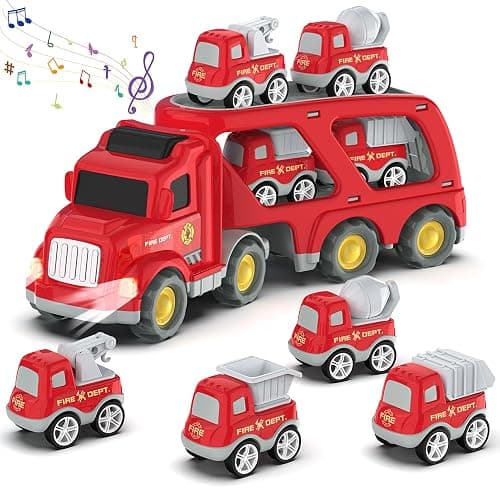 Veslier Toddler Car Toys for 3 4 5 Years Old Construction Transport Truck with 4 Pack Small Pull Back Construction Vehicles Friction Power Cars Christmas Birthday Gifts for Kids Boys Girls - Image 1