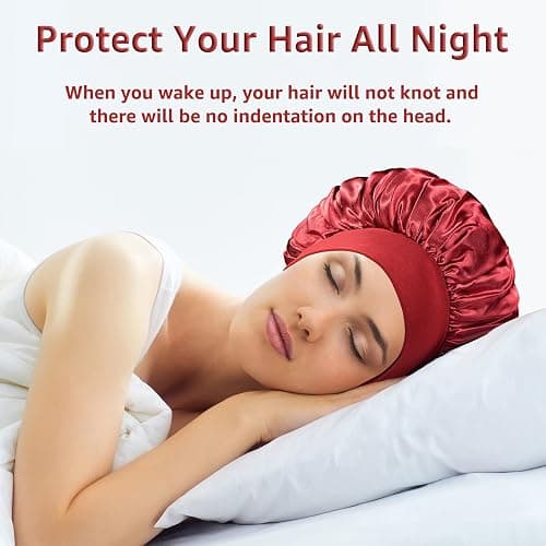 3 Pack Satin Bonnet Silk Hair Bonnet for Sleeping, Sleep Bonnets for Women Large Wide Soft Band Sleep Cap for Curly Hair Braids thumbnail 5