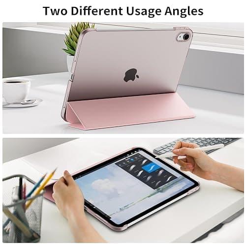 KVTVOU Case for iPad (A16) 11th/10th Generation (11/10.9 Inch, 2025/2022) Without Pencil Holder, Slim Hard PC Translucent Back Shell Protective Cover, Smart Trifold Stand & Auto Sleep/Wake, Pink thumbnail 6