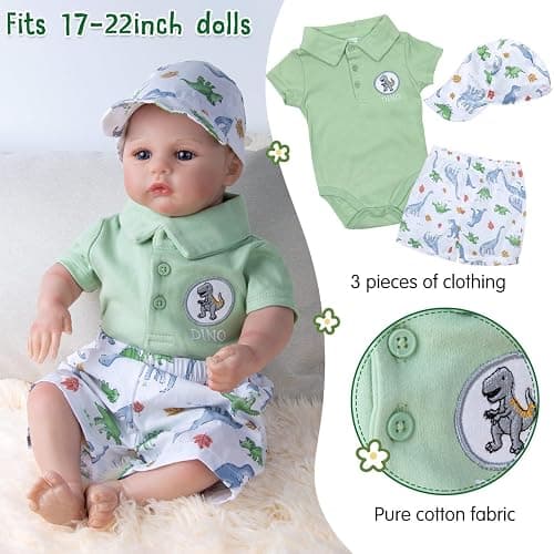 11 Pcs Reborn Baby Doll Clothes Boy Dinosaur Outfit Accessories for 17-22 Inch Reborn Boy Dolls 20 Inch Newborn Baby Boy Clothes Green Accessories with Backpack thumbnail 4
