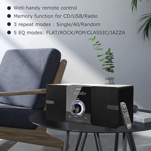 Compact Stereo System Speakers with CD Player, Bluetooth, FM Radio, Aux-in, USB-in, Earphone Jack, DSP-Tech, Remote, 30W Crisp-Sound Shelf Stereo System for Home (LP-886BT) thumbnail 5