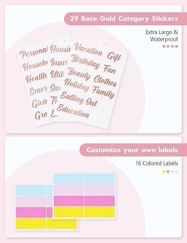 A6 Budget Binder for Money Saving, PU Leather Budget Planner with 8 Cash Envelopes, Budget Sheets & Rose Gold Category Stickers, Money Organizer for Cash (Pink Bow) thumbnail 5
