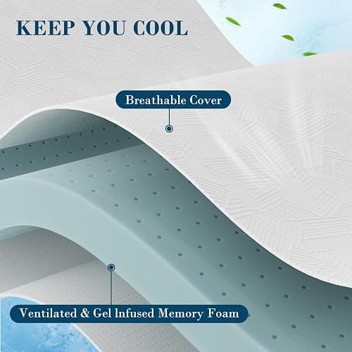 3 Inch Full Size Memory Foam Mattress Topper, Cooling Gel Bed Topper with Removable Cover, Soft & Pain Relief & Breathable, CertiPUR-US & Oeko-Tex Certified thumbnail 2