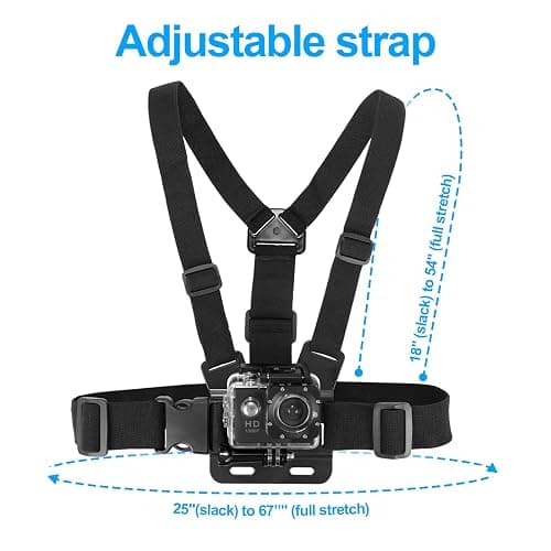 Waterproof Chest Mount, Harness, Strap, Compatible with Gopro Hero 13 12 11 10 9 8 7 6 5 4 3 / DJI, AKASO, Apeman, Apexcam & Most Action Cameras, Chest Strap +2 J-Hook, Thumbscrew & Storage Bag thumbnail 8