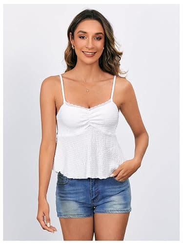 SOLY HUX Women's Peplum Tops Summer Casual Ruched Flowy Going Out Top Spaghetti Strap Tank Camisole thumbnail 5