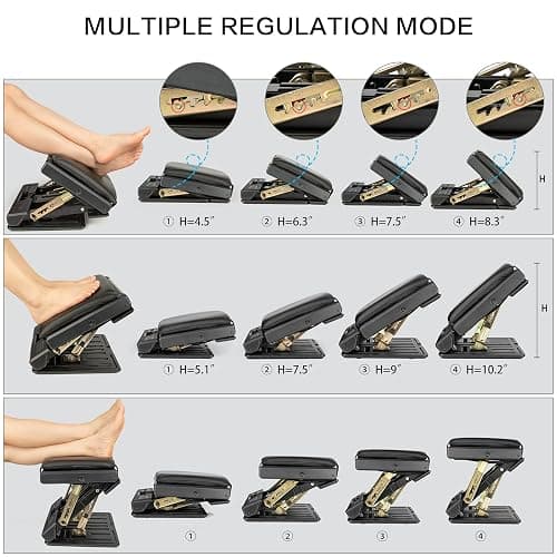 Homesprit Adjustable Footrest with Removable Soft Foot Rest Pad Max-Load 140Lbs with 4-Level Height and Angle Adjustment Massage Footrest Under Desk for Car Travel, Kid's Writing, Office thumbnail 3