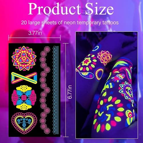 Temporary Tattoos 170 PCS Glow in The Dark Tattoos that React to Neon UV Black Light, Tattoos for Kids Teens and Adult, Neon Glow Party Decorations, Glow in The Dark Party Supplies, Glow Party Favors - A-Blacklight Neon UV Tattoos thumbnail 6