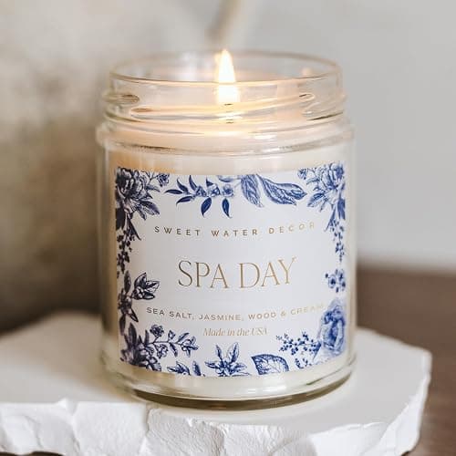 Sweet Water Decor Spa Day Patterned Candle – Soy Candles with Sea Salt, Jasmine, Wood, Cream Aroma– 40 Hour Burn – 9oz Clear Glass Jar – Ideal for Valentines Presents or Any Special Occasion thumbnail 4