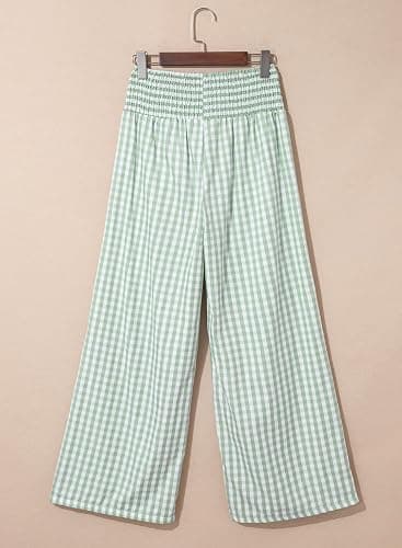 Dokotoo Women's Fall Gingham Wide Leg Casual Pants 2026 | High Waisted,Maternity Trousers,Lounge Palazzo Pants,Elastic Wasited,Boho Beach Clothes with Pockets,Home,Office with Pockets thumbnail 6