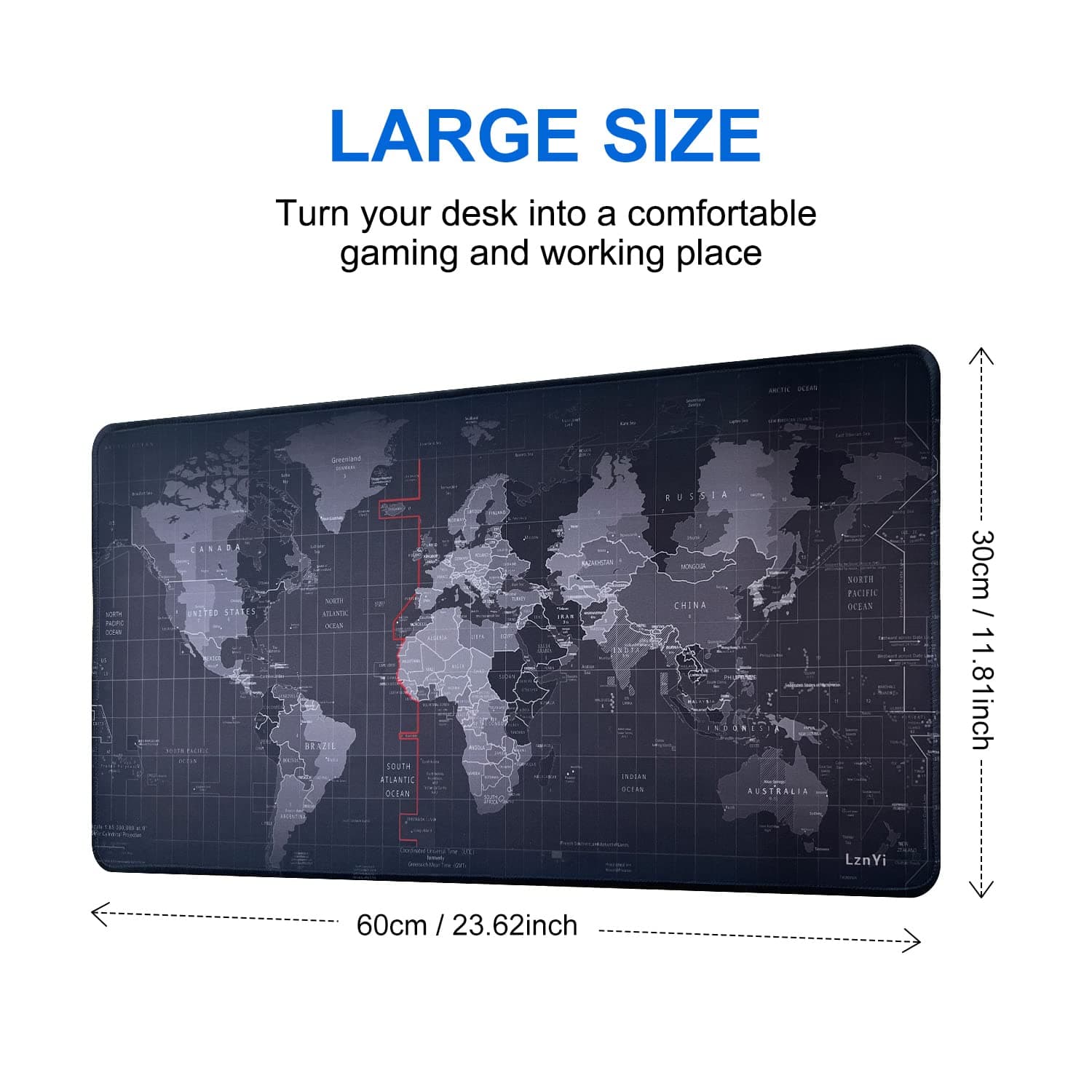 Mouse Pad Large Gaming Desk Mat Extended Mousepad with Personalized Design Keyboard Pad for Laptop, Computer and PC - 600x300cm Black World Map thumbnail 2