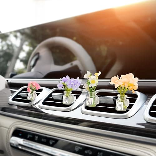 CusDusk 4 Pack Flowers Car Vent Clips, Cute Daisy Plants Vase Air Conditioning Outlet Clip with Fragrance Pads, Charm Scent Perfume Automotive Interior Decorations for Women thumbnail 4