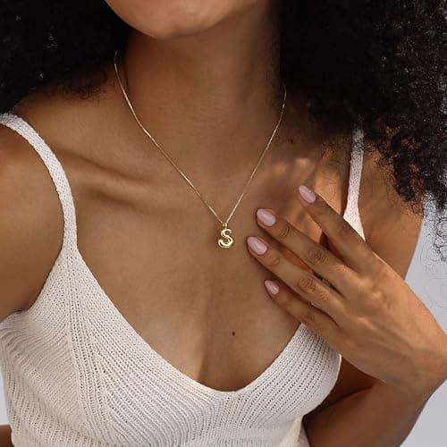 Thaivor Bubble Gold Silver Letter Necklace Initial Necklaces for Women Trendy 14K Dainty Charm Pendant Name Necklace Personalized Jewelry Gift for Women Teen thumbnail 3