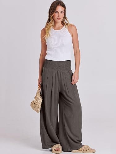 ANRABESS Women Linen Palazzo Pants Summer Boho Wide Leg High Waist Casual Lounge Pant 2026 Beach Travel Vacation Outfits thumbnail 6