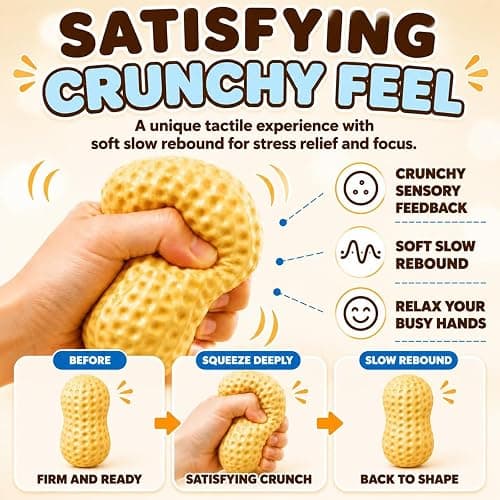 Crunchy Peanut Squishy Toys, Squeeze Fidget Toys for Stress Anxiety Relief | Peanut Squishy Crunchy Realistic Food Shaped Stress Balls, Soft Slow Rising Squishy Party Favors Birthday Gifts Adults Kids thumbnail 4