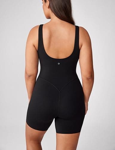 UNISSU Hugcurve V Neck Jumpsuits for Women Workout One Piece Athletic Rompers with Built in Bra Sleeveless Bodysuit Shorts thumbnail 3