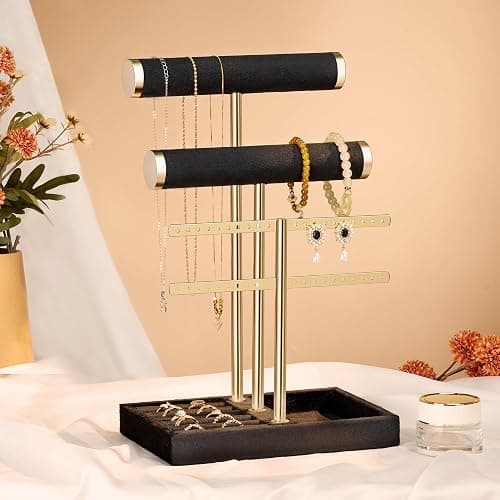 Josmimic 3 Tier Bracelet Holder Display - Detachable T Bar Black Velvet Bracelet Holder, Jewelry Holder Organizer for Bracelet, Necklace, Watches, Rings thumbnail 4