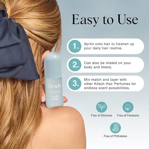 Kitsch Hair Perfume for Women- Beachy Gelato | Clean, Deodorizing & Patented Odor-Eliminating Technology Hair Spray & Body Mist- Freshen Hair, Body & Pillows- Tropical Citrus, Vanilla Bean Scent- 50mL thumbnail 4